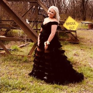 Off the Shoulder Sheer Tulle Ballgown 28804